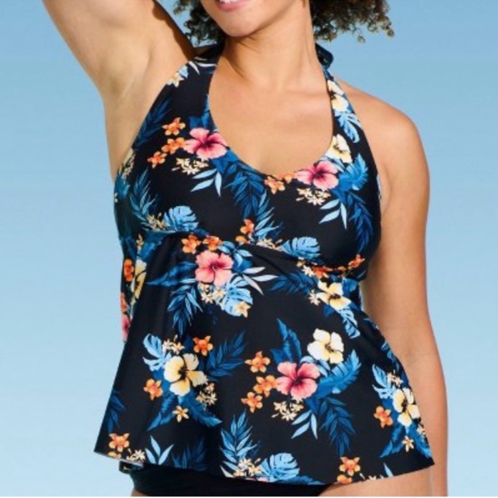 Lands' End Floral One Piece Swimsuit - Black and Blue